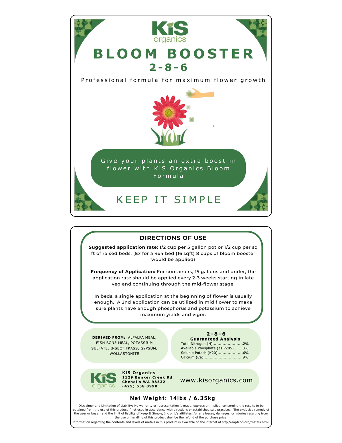 Fertilizer – Bloom Booster 2-8-6 (KiS Organics)