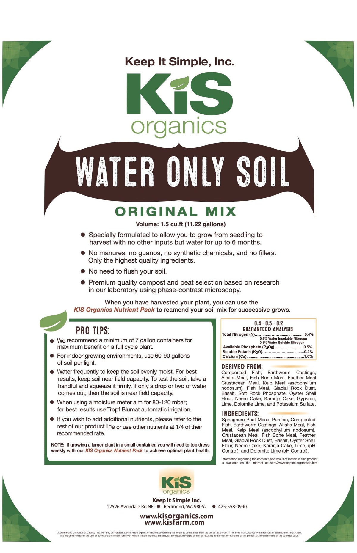 Soil – Water Only Living Soil (KiS Organics)