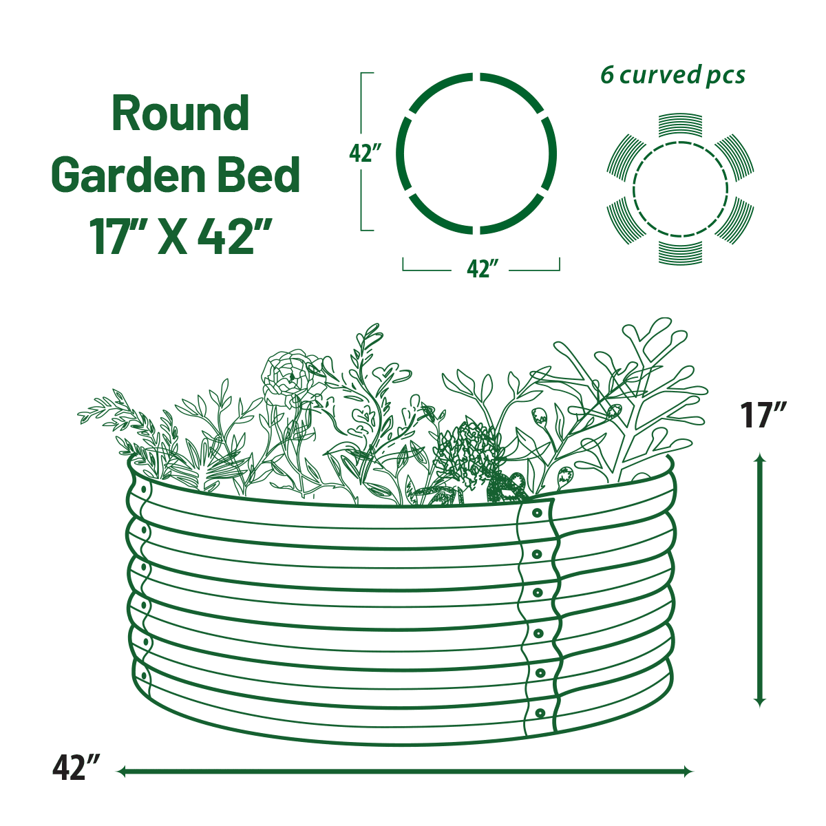 Raised Bed - Metal (17" Tall x 42", Round Raised)