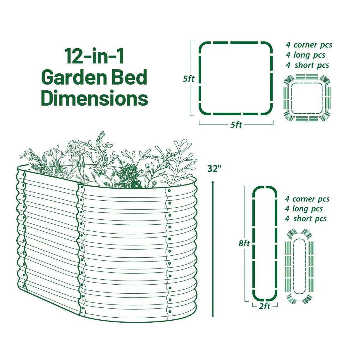 Raised Bed - Metal (32" Tall, 12-in-1)